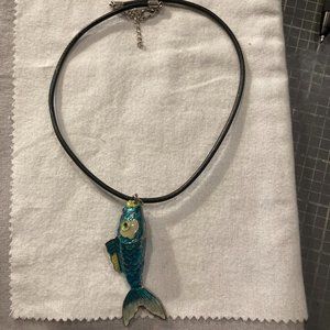 Cloisonne Teal Fish Necklace